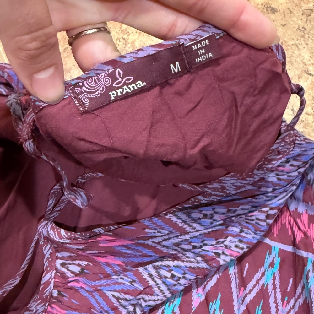 Prana Nari Dress Black Cherry Laurel Purple Ikat Halter Women Medium M Beachy - Picture 3 of 10